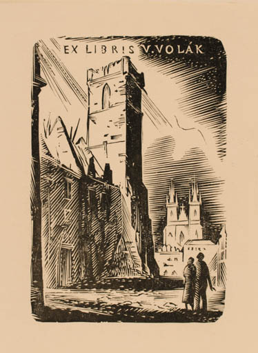 Exlibris by Pavel Simon from Czech Republic for Václav Volák - Ruin 