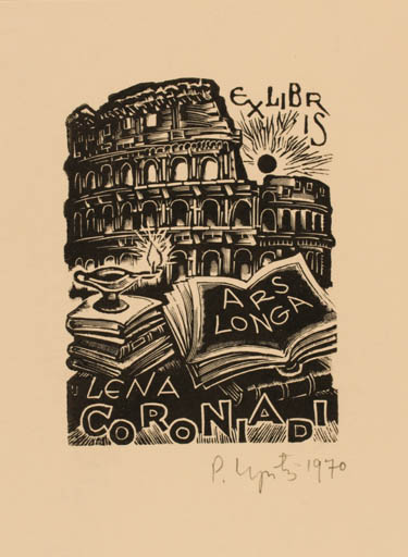 Exlibris by Peteris Upitis from Latvia for Lena Coroniadi - Ruin 