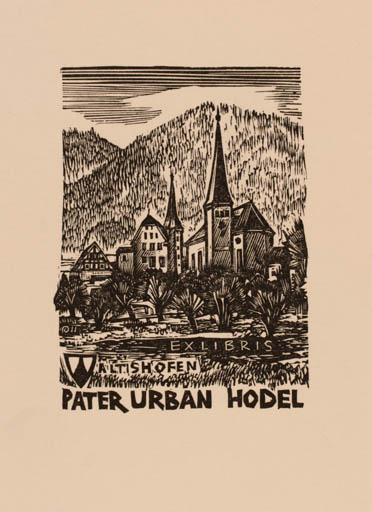 Exlibris by Herbert S. Ott from Germany for Pater Urban Hodel - Mountain City 