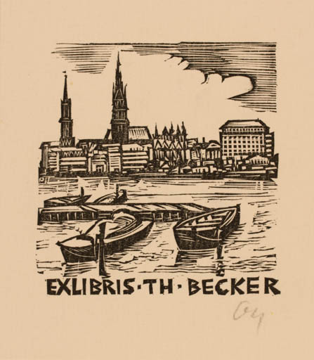 Exlibris by Herbert S. Ott from Germany for Theodor Becker - City Maritime 