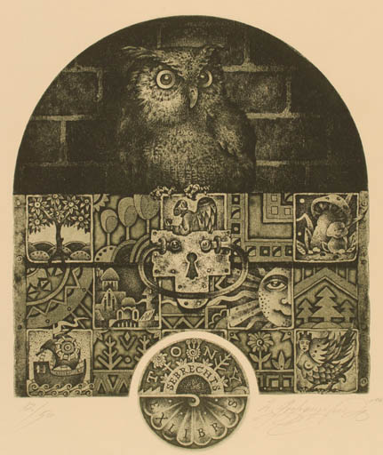 Exlibris by Hayk Grigoryan from France for Tony Sebrechts - Owl 