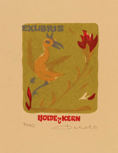 Exlibris by Zbigniew Dolatowski from Poland for Isolde Kern - Flower Bird 