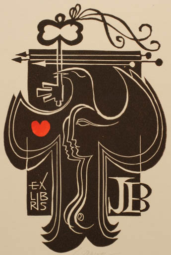 Exlibris by Ladislav Rusek from Czech Republic for ? J. B. - Bird Woman 