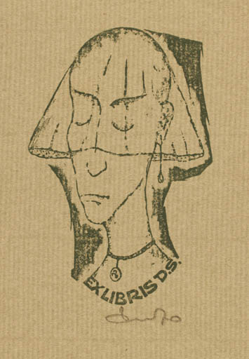 Exlibris by Zbigniew Dolatowski from Poland for D. S. - Woman Portrait 