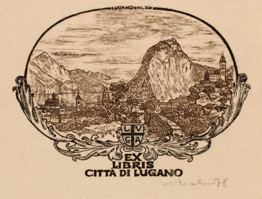 Exlibris by Zbigniew Dolatowski from Poland for Citta di Lugano - City Scenery/Landscape 