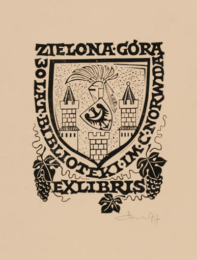 Exlibris by Zbigniew Dolatowski from Poland for C Norwida, Zielona Göra Biblioteki - Heraldry 