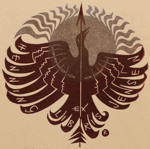 Exlibris by Ladislav Rusek from Czech Republic for Henning Jensen - Fauna Bird Bird Phoenix Sun 