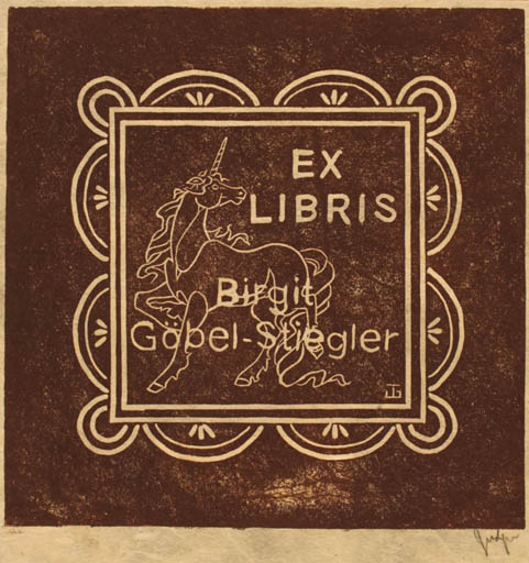 Exlibris by ? Jürgen Gürtzgen from Germany for Birgit Göbel-Stiegler - Unicorn 