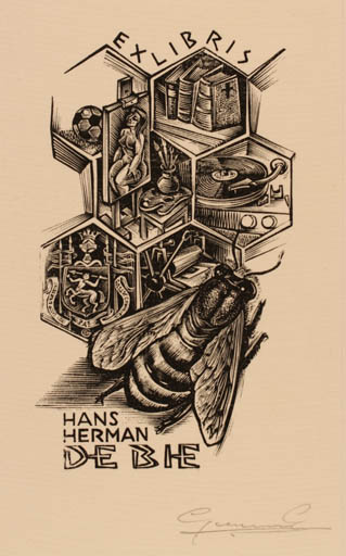 Exlibris by Gerard Gaudaen from Belgium for Herman De Bie - Insect 