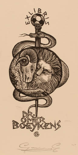 Exlibris by Gerard Gaudaen from Belgium for Dr. Omer Boeykens - Fauna 