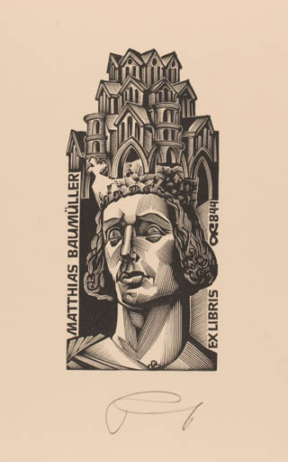 Exlibris by Anatolij Kalaschnikow from Russia for Matthias Baumüller - Architecture Portrait 