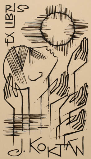 Exlibris by Ladislav Rusek from Czech Republic for Jaroslav Koktan - Man Sun Hand(s) 