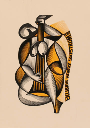 Exlibris by Anatolij Kalaschnikow from Russia for Harry Sjöström - Music 