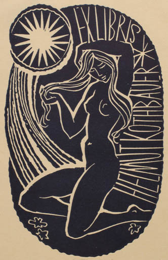 Exlibris by Ladislav Rusek from Czech Republic for Ing. Helmut Kothbauer - Woman Nude Sun 