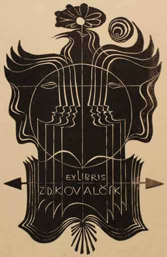 Exlibris by Ladislav Rusek from Czech Republic for Zd. Kovalcik - Abstract Book Woman Portrait 