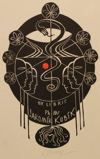 Exlibris by Ladislav Rusek from Czech Republic for Ph. Mr. Jaromir Kubik - Fauna Medicine 