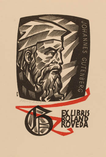 Exlibris by Vojtech Cinybulk from Czech Republic for Johannes Gutenberg - Man Portrait 