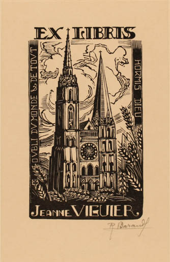 Exlibris by Rene Barande from France for Jeann Viguier - Church 