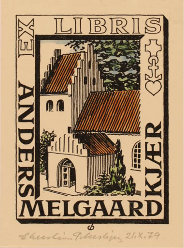 Exlibris by Christian Blæsbjerg from Denmark for Anders Melgaard Kjær - Church 