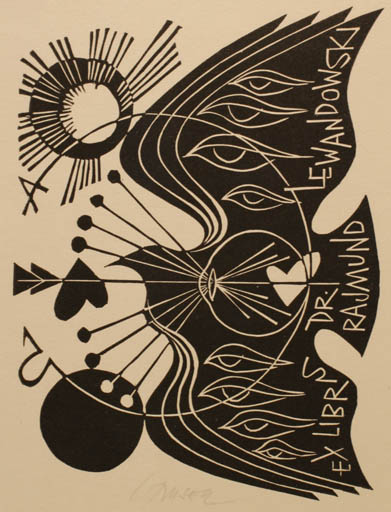 Exlibris by Ladislav Rusek from Czech Republic for Rajmund Lewandowski - Bird Sun 