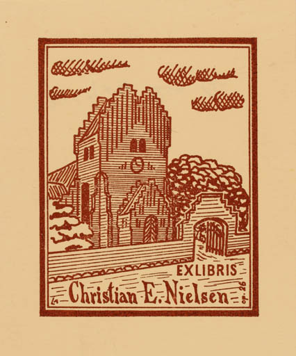 Exlibris by Lorentz May from Denmark for Christian E Nielsen - Church 