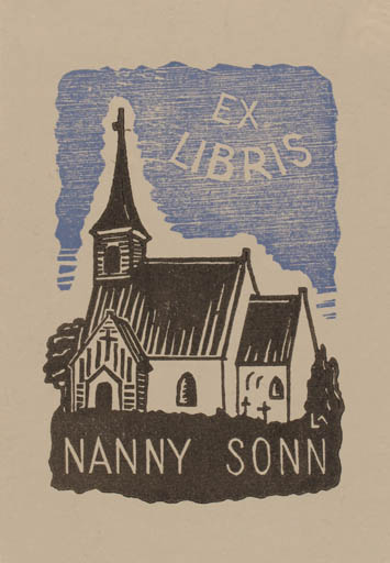 Exlibris by Lorentz May from Denmark for Nanny Sonn - Church 