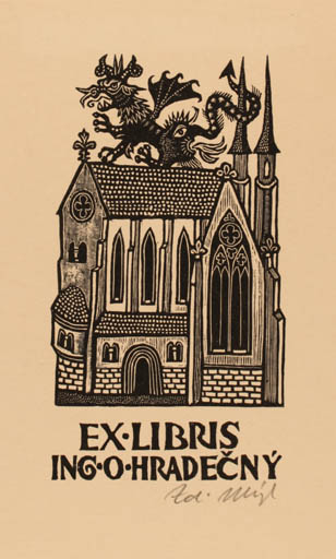 Exlibris by Zdenek Mezl from Czech Republic for Ing. Otakar Hradecny - Fable Animal Church 