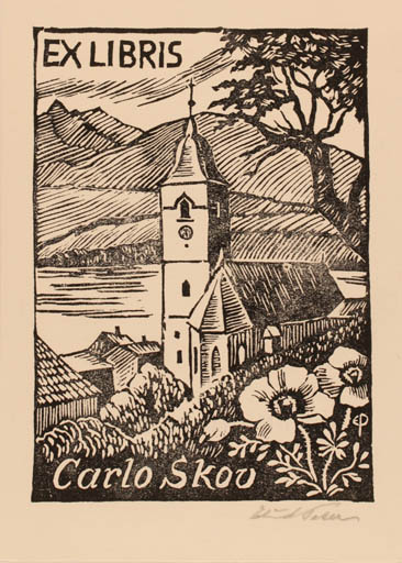 Exlibris by Edmund Peter from Denmark for Henry Carlo Skov - Mountain Church 