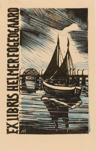 Exlibris by Kàroly Andrusko from Yugoslavia for Helmer Fogedgaard - Ship/Boat 