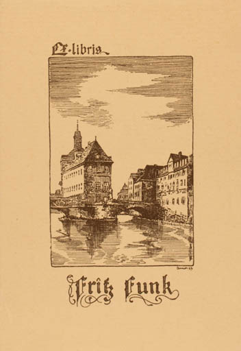 Exlibris by Emil Anner from Schwitzerland for Fritz Funk - City 