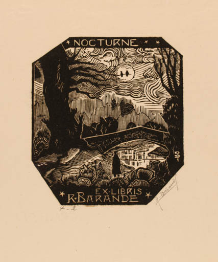 Exlibris by Rene Barande from France for Herbert S. Ott - Scenery/Landscape 