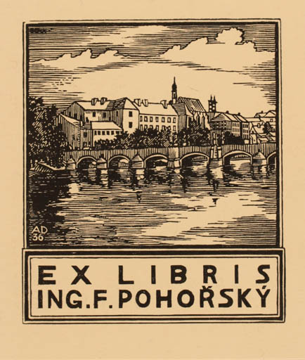 Exlibris by Antonin Dolezal from Czech Republic for Ing. F. Pohorsky - City 