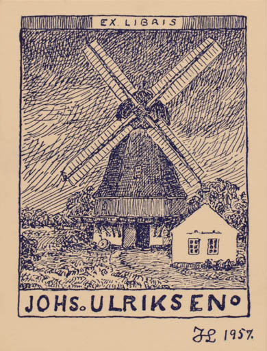 Exlibris by Johannes Larsen from Denmark for Johs. Ulriksen - Mill 