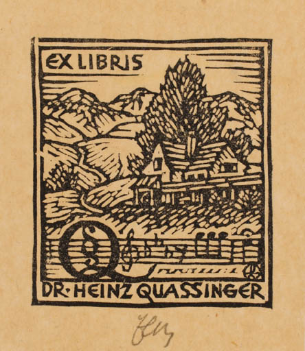 Exlibris by Otto Feil from Austria for Dr. Heinz Quassinger - Mountain Scenery/Landscape 