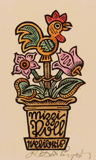 Exlibris by Max Kislinger from Austria for Miggi Roll - Flower Bird 