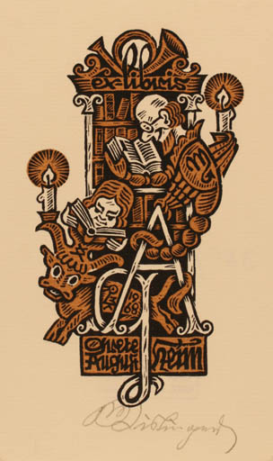 Exlibris by Max Kislinger from Austria for Ghrete Auguft Heim - Book Couple 