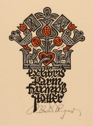 Exlibris by Max Kislinger from Austria for Karin Farmpl Flötter - Abstract Heraldry Art 