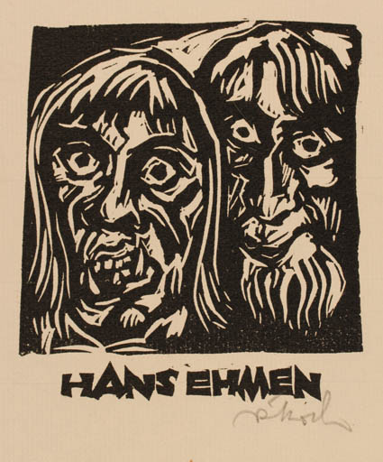 Exlibris by Rudolf Koch from Germany for Hans Ehmen - Couple Portrait 