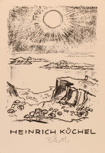 Exlibris by Rudolf Koch from Germany for Henrich Küchel - Scenery/Landscape Sun 