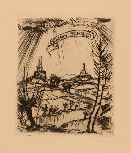 Exlibris by Rudolf Koch from Germany for Emmy Schmidt - Scenery/Landscape 