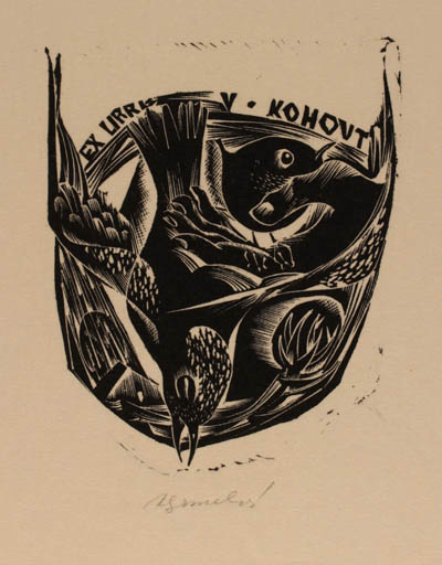 Exlibris by Anna Grmelova from Czech Republic for V Kohovt - Bird 