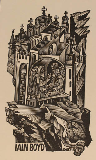 Exlibris by Anatolij Kalaschnikow from Russia for Iain Boyd - Abstract Church 