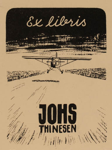 Exlibris by H. Mølvig from Denmark for Johs Thinesen - Aircraft 