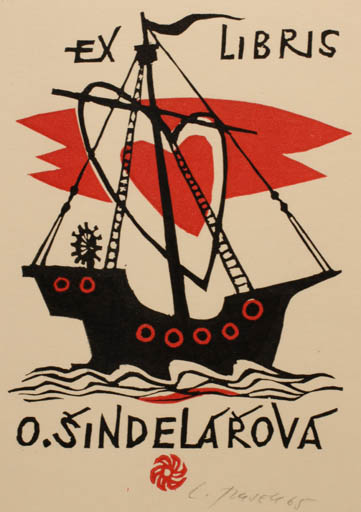 Exlibris by Ladislav Rusek from Czech Republic for O. Sindelarova - Maritime Ship/Boat 