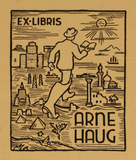 Exlibris by Albert Jaern from Norway for Arne Haug - Man 