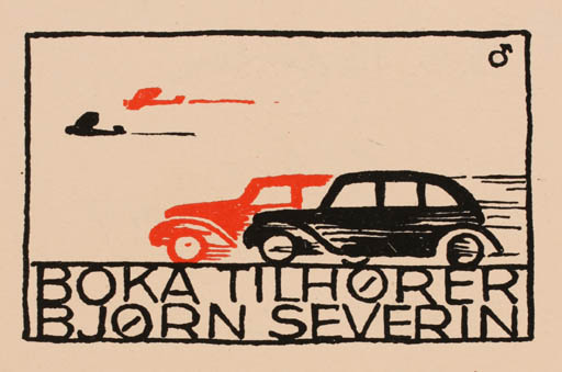 Exlibris by Albert Jaern from Norway for Bjørn Severin - Car Aircraft 