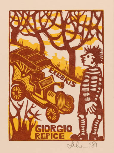 Exlibris by Maria Elisa Leboroni from Italy for Giorgio Repice - Child Car 