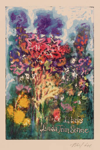 Exlibris by Abel Lee from Canada for Linda-Triin Eerme - Flower Flora 