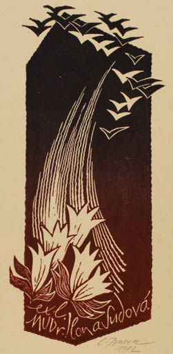 Exlibris by Ladislav Rusek from Czech Republic for Mudr. Ilona Sudova - Flower Bird 