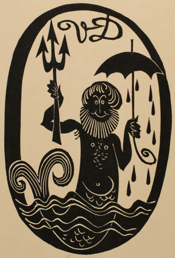 Exlibris by Ladislav Rusek from Czech Republic for ? V. D. - Fable Animal Mermaid Maritime 